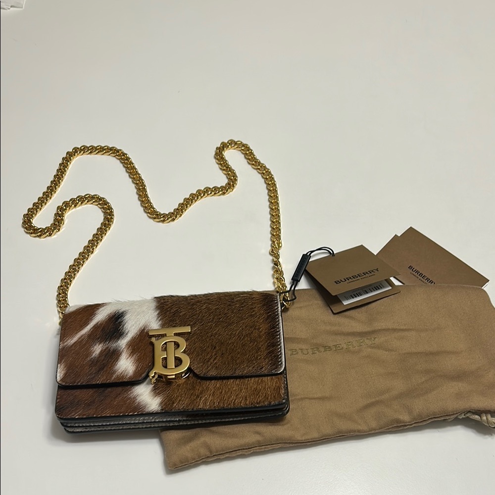 Burberry Mini Calf Hair and Leather Shoulder cross body bag brown cow print NWT - Picture 3 of 11